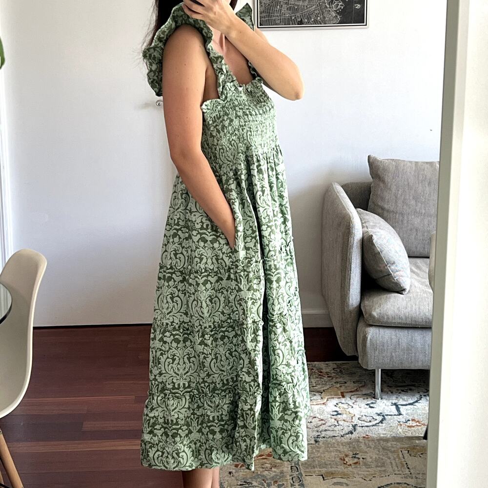 Hill House Ellie Nap Midi Dress Green Jacquard size XL New - Picture 3 of 9